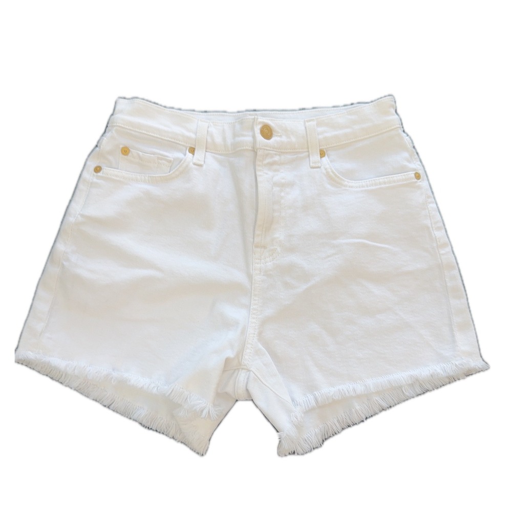 NWOT 7 For All Mankind High Waist White Denim Cut Off Shorts Frayed Hem